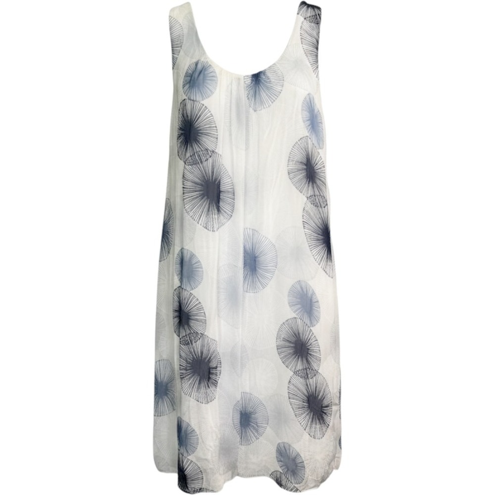 L'Immagine SRL Italy Silk Blend Abstract Print Shift Dress‎ L? White Blue Flowy